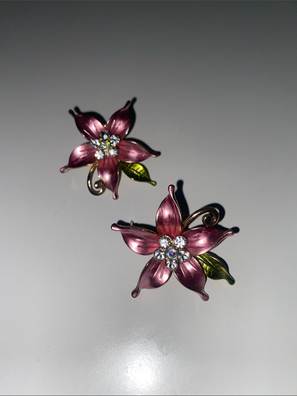 Pink Floral Crystal Stud Earrings